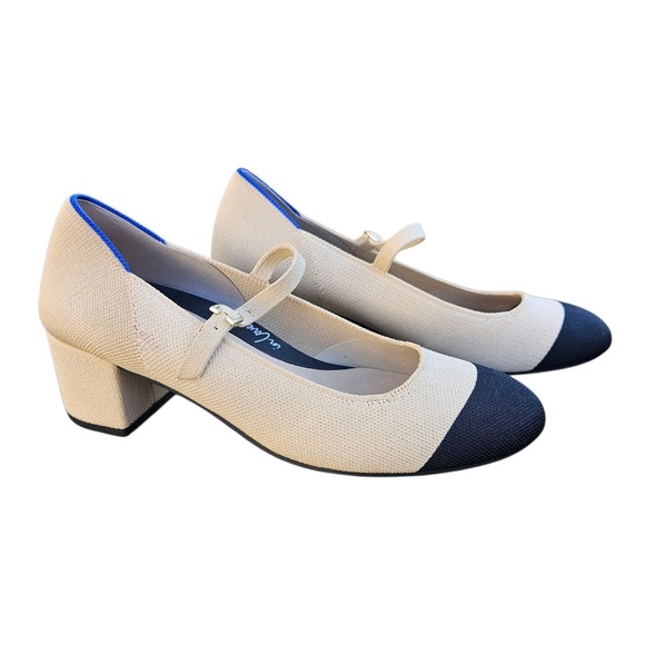 Rothy's Shoes - Rothy's 10 The Mary Jane Block Heel Round Cap Toe Black Beige Capsule Career‎